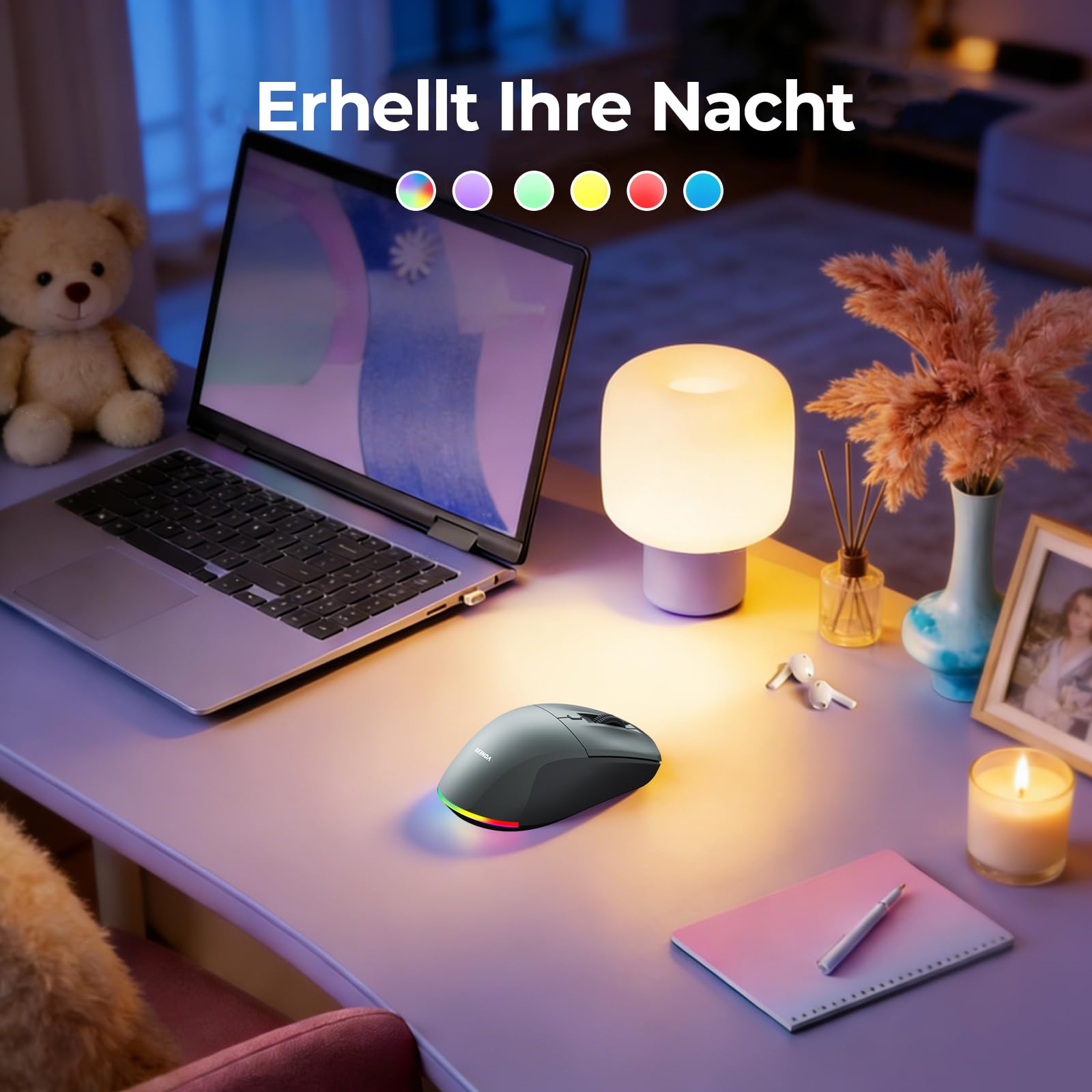 seenda MOU110 Bluetooth Maus mit RGB-Beleuchtung, Leise, Schwarzgrau 8