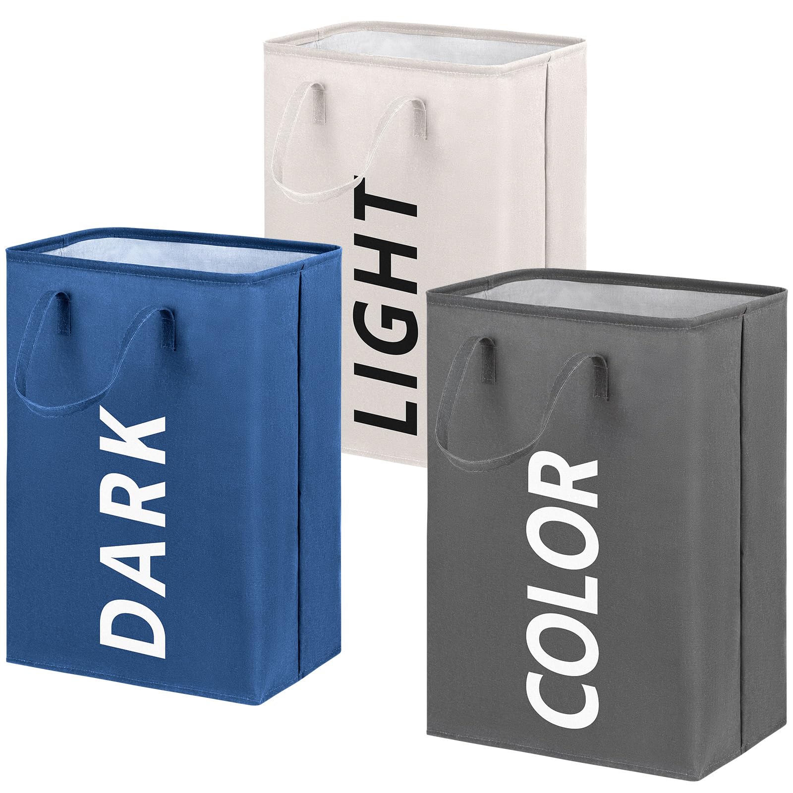 3 Pack 80 L Extra Large Washing Baskets for Laundry, Foldable Laundry Bags Basket Tall Hampers Linen Baskets for Clothes, Toys, Towels, Storage Bag Bin for Bathroom, Bedroom (3pack 80L)