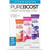 Pureboost Clean Energy Booster, Refreshing Energy Drink Mix with B12 Vitamins, Electrolytes, Antioxidants, Sugar-Free with No Sucralose (Combo Pack, 10 Count)
