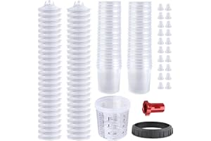 Zeinlenx Disposable Paint Gun Cup, HVLP Paint Sprayer Gun Mixing Cups 20 Ounce(600ML) Kit with 50 Cups and Lids System, 10 Plugs and 1 Hard Cup with Retainer Ring, 1 Cup Adapter