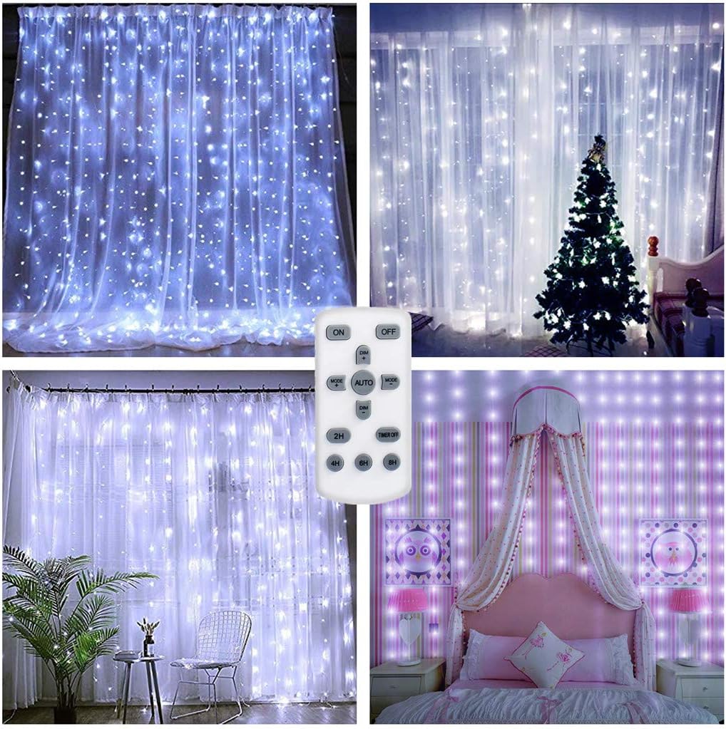 Curtain Lights USB Powered, 9.8x9.8ft, 300 LED, 8 mode