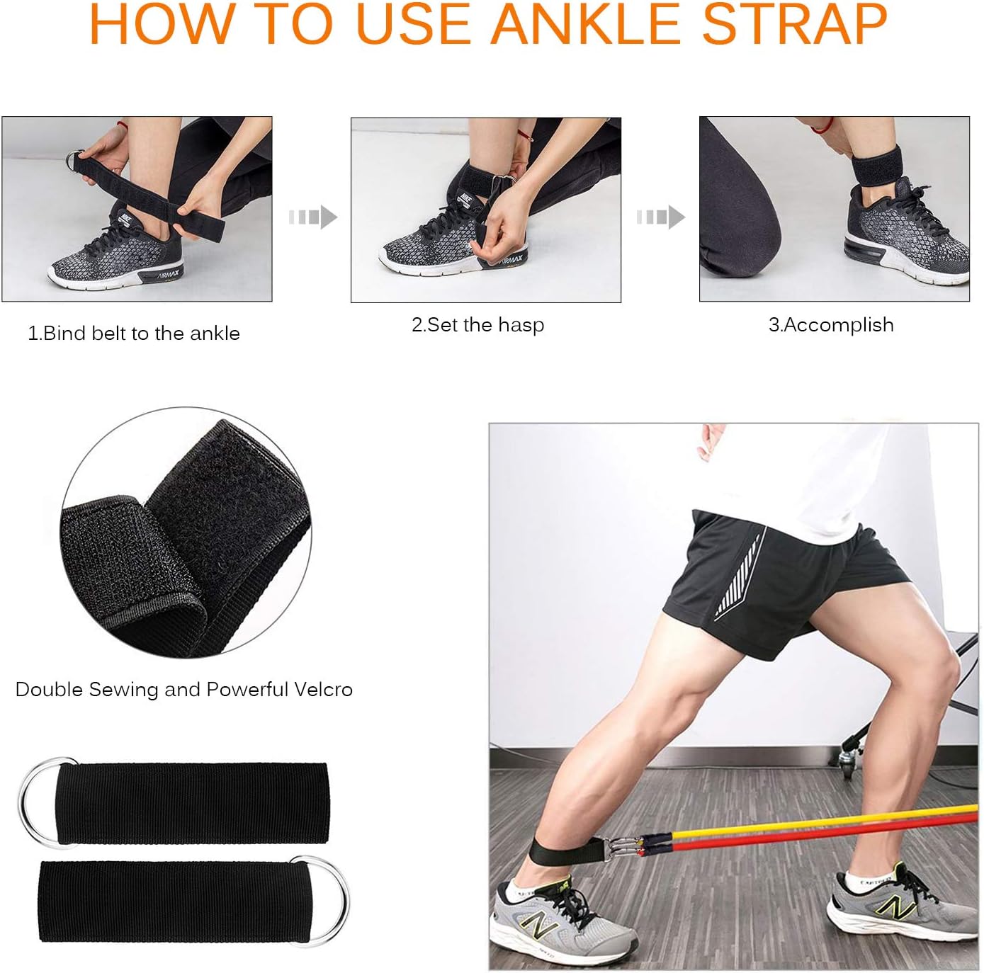 Exercise Bands Set Resistance Bands Elastic Fitness Tubes Kit for Home Workout with Handles Ankle Straps, Door Anchor - Image 4
