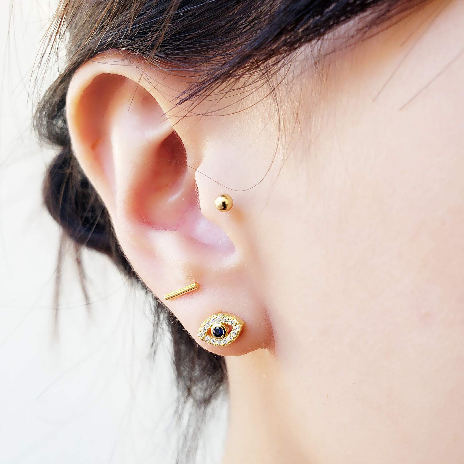 14k Rose Gold Plated Sterling Silver Cubic Zirconia Mini Evil Eye Jewish Symbol Stud Earrings