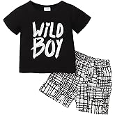 Kucnuzki Toddler Baby Boy Clothes Outfits Short Summer Sleeve Letters Printed Shirt Shorts Sets 2PC Little Boy Clothing