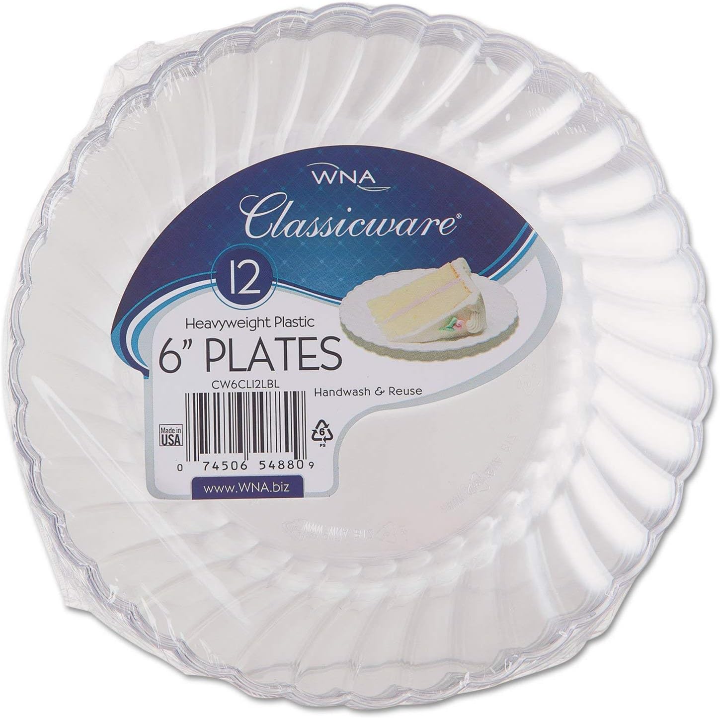 Classicware Plastic Plates, 6" Dia., Clear, 12 Plates/Pack