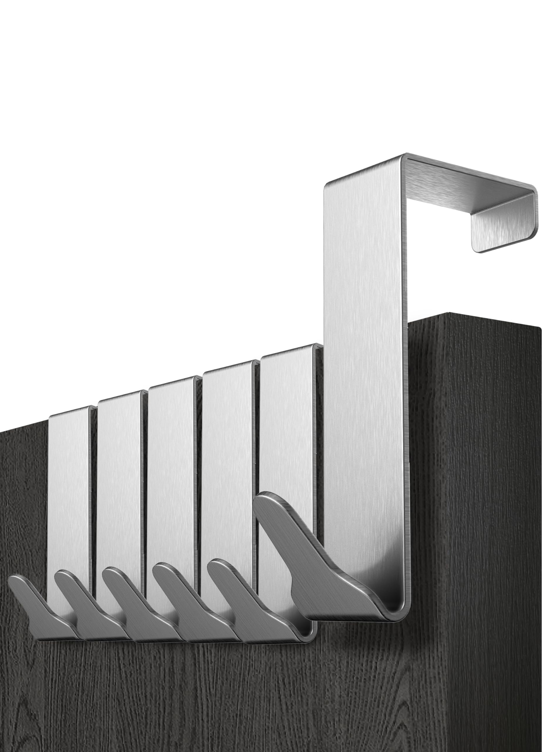 Menz Over Door Hook 6 Pack Silver, Stable Overdoor Hanger. Rust-Free Door Hangers for Clothes, 3.6cm Fit. 15kg Coat Hanger, Stainless Steel with EVA Pads, Prevents Scratches — image 1