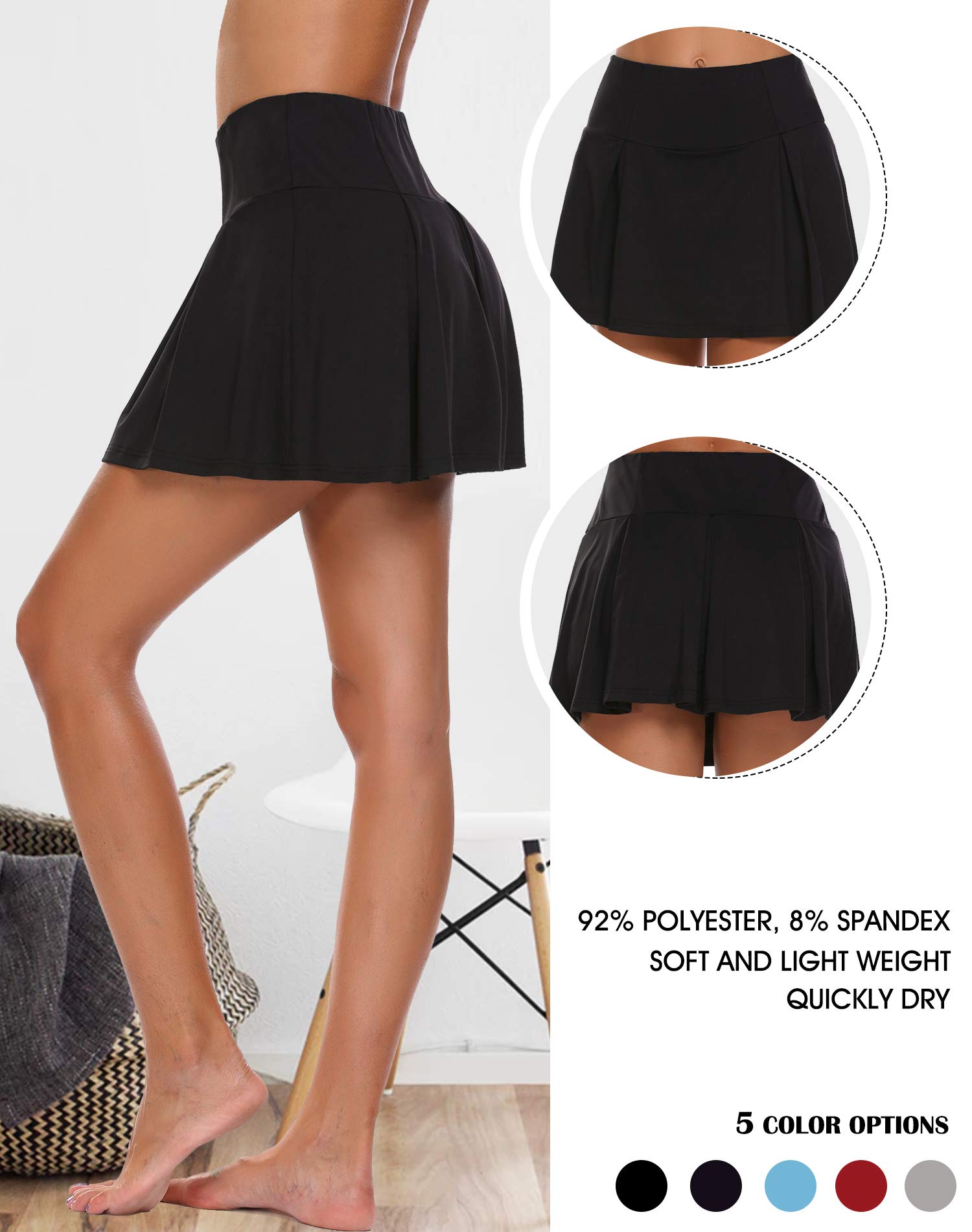 Guteer Women's Active Skirt Athletic Tennis Skort Pleated Stretchy