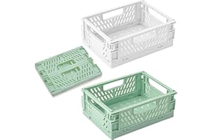 INHEMING 2 Pack Small Baskets for Organizing, 12 x 8 x 5 inch Plastic Foldable Crate for Storage, Pastel Small Storage Box for Classroom, Bathroom, Office Decor