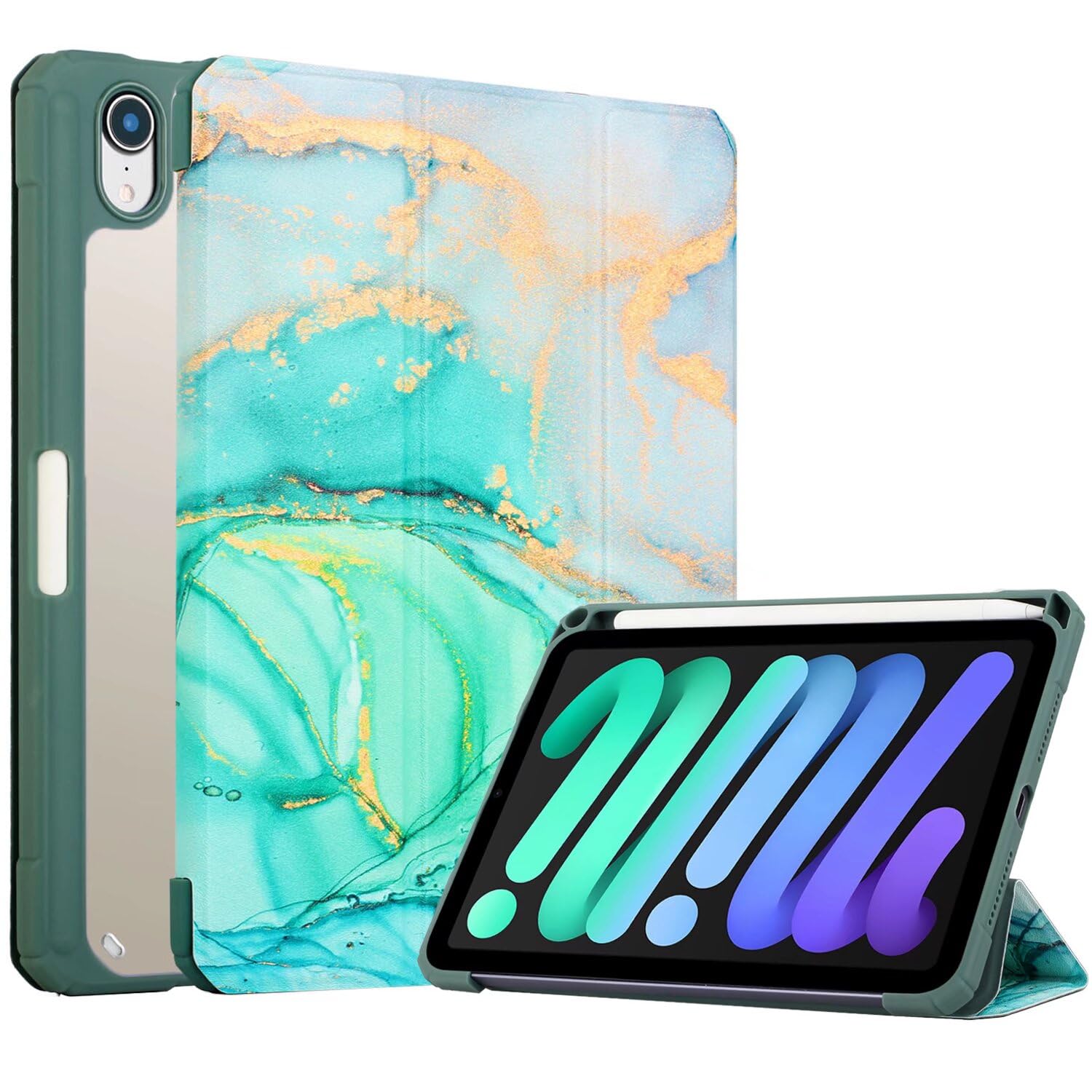 Fancity Slim Case for iPad Mini 6 2021 (8.3 Inch), Lightweight Tri-fold Standing Cover with Pencil Holder Smart Auto Wake/Sleep Case for iPad Mini 6th Generation, Mint