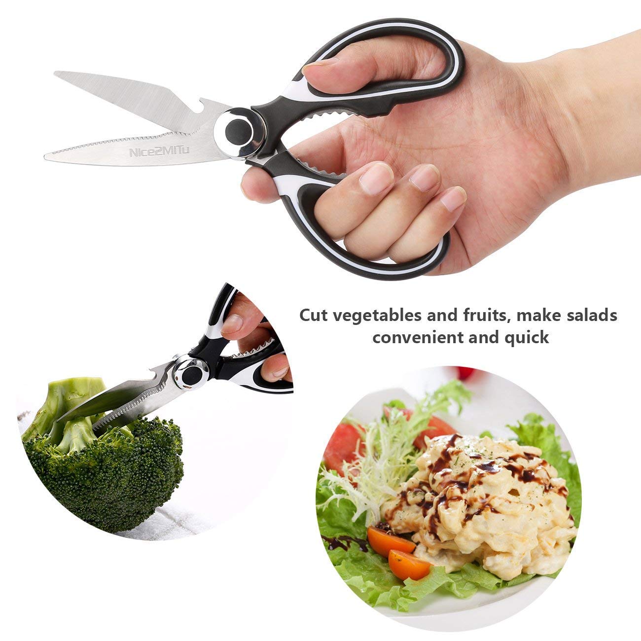 Kitchen Shears, Nice2MiTu Premium Heavy Duty Shears Ultra Sharp Stainless Steel Multi Purpose Kitchen Scissors for Chicken/Poultry/Fish/Meat/Vegetables/Herbs/BBQ.