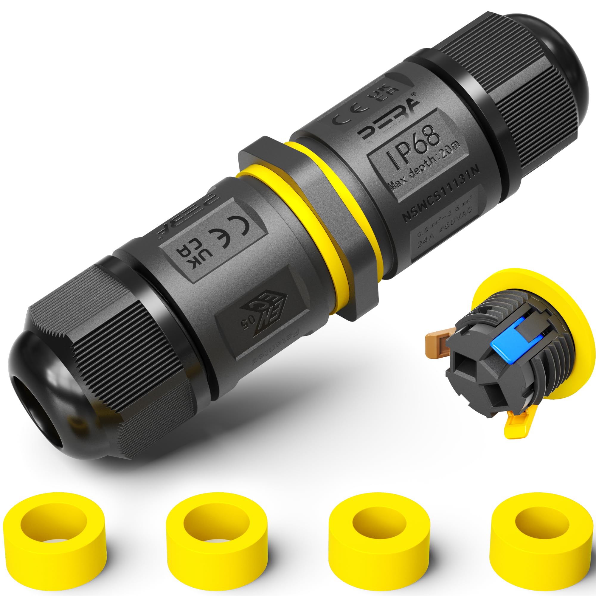 PEBA IP68 Waterproof Cable Connector Outdoor, 2 Way Waterproof Junction Box Outdoor Cable Connector, 3 Pins Wire Connector, Extension Electrical Cable Protector for Cable Diameter Ø4mm-12mm (1 Pack)