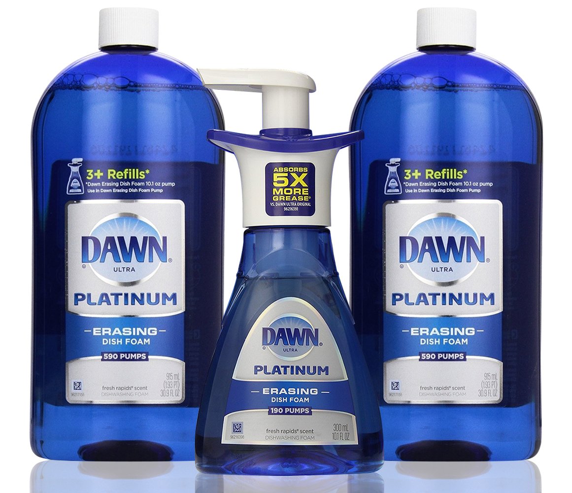 Dawn Platinum Erasing Dish Foam Bundle, 2 Refills and Pump, Fresh
