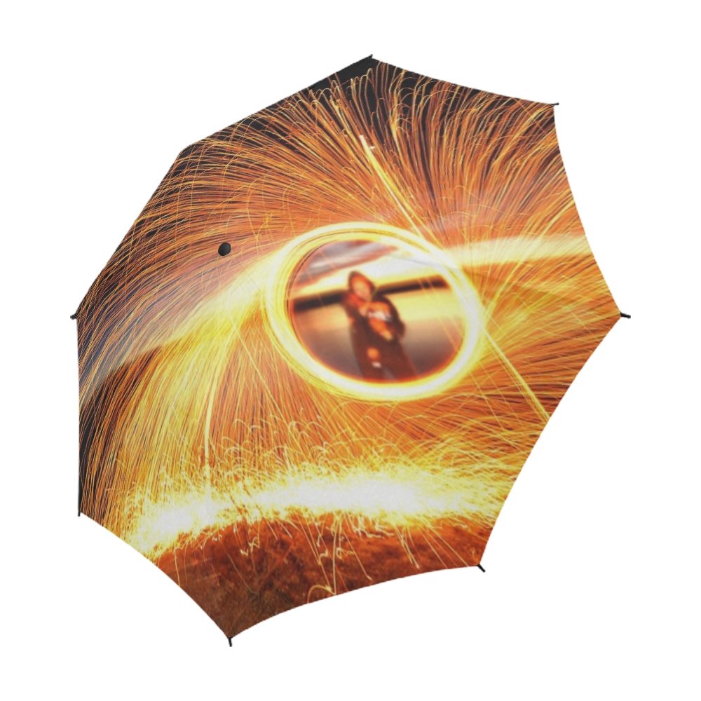 YUMOING Steel Wool Spinning Fire Steel Wool Sparks Unique Umbrella Semiautomatic Foldable Umbrella F
