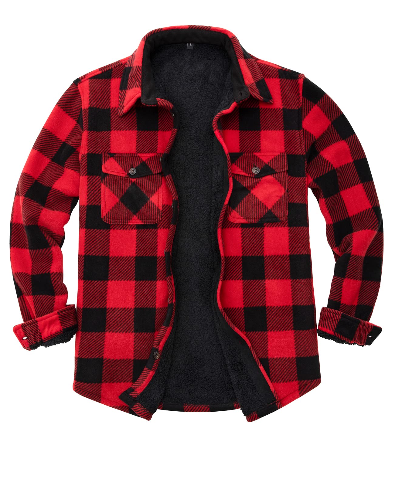 Plaid Jackets for Men Sherpa Fleece Lined Flannel Shirt Jacket Mens Flannel Shirts Long Sleeve Buffalo Plaid Red Size 3XL Image