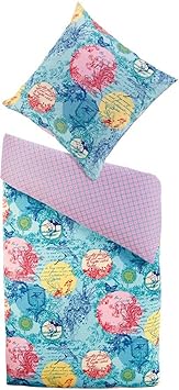 MERADISO® Baumwollsatin Wendebettwäsche (155 x 220 cm, hellblau pink / Handschrift Muster)