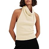 Langwyqu Womens Turtleneck Sweater Vests Sleeveless Knit Halter Tank Tops Sexy Loose Cami Shirts