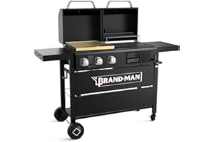 BRANDMAN GRILLS SINCE 1987 Brand-Man Propane Gas and Charcoal Grill Combo,Grill and Griddle Combo Dual Fuel BBQ Grill with Dual Lids for Outdoor Barbecue, Black