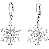 EVER FAITH Snowflake Jewerly Sterling Silver Winter Accessory Sparkle Cubic Zirconia Flower Leverback Earrings for Womens
