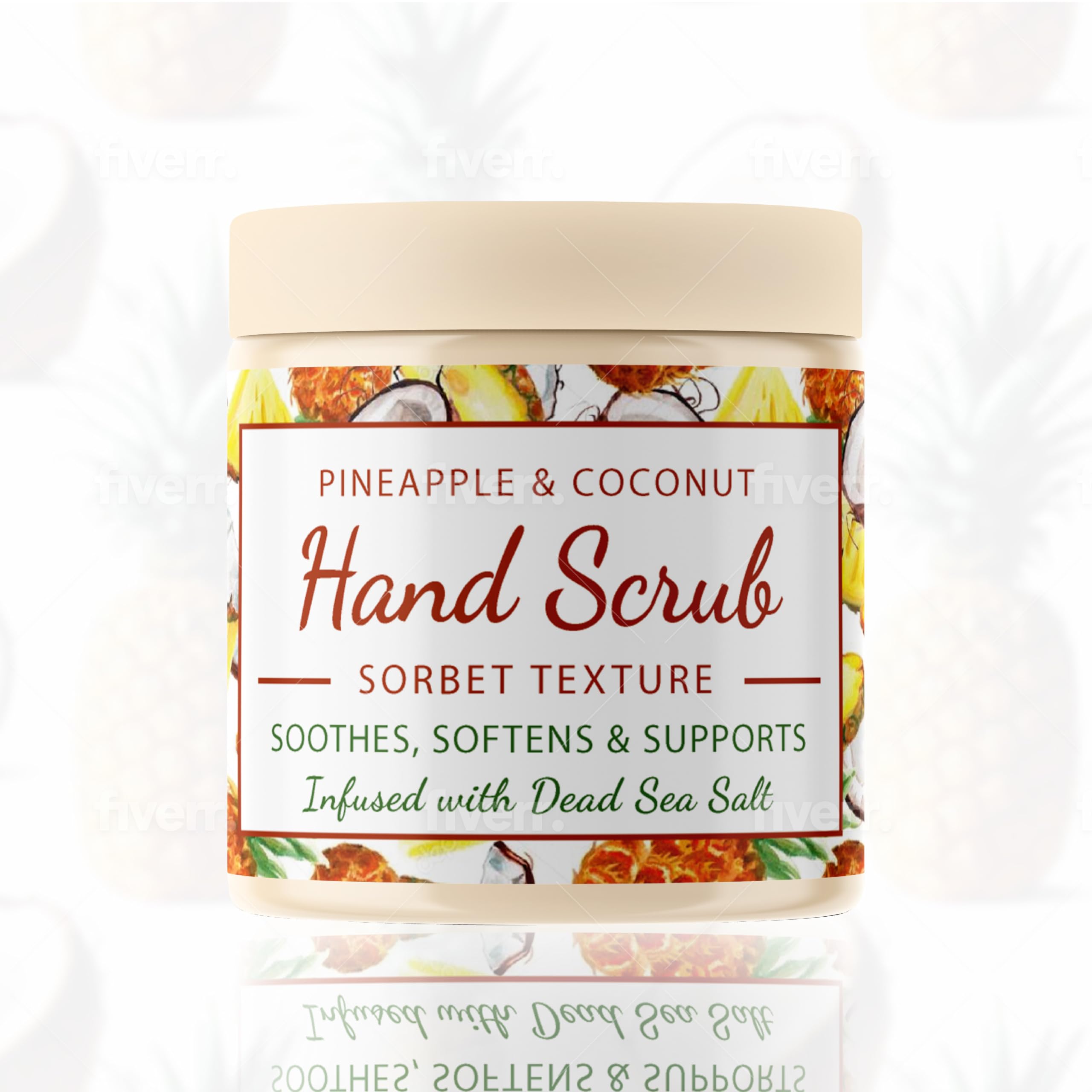 Hand Scrub for Dry Hands | Hand Exfoliating Scrub with Dead Sea Salts & Pineapple Coconut Scent | For Hands with Sorbet Texture | 10.5oz | Fortified with Avocado Oil, Vitamin E, C