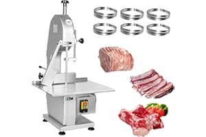 QAUSOU 1500W Electric Bone Saw Machine, Meat Bandsaw for Butchering, Thickness Range 0.8-5.9 Inch, 20x15 Inch Table Sawing for Cutting Chops, Frozen Meat, Fresh Bone Meat, Equipped with 6 Saw Blades…