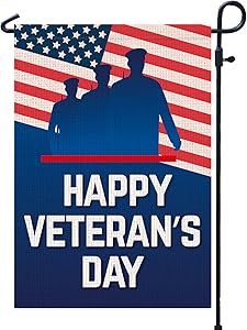 PAMBO Happy Veterans Day Garden Flag Vertical Double Sided, 11th November Veterans Decoration - Outdoor & Yard Flag with American Burlap Flag 12.5" x 18"