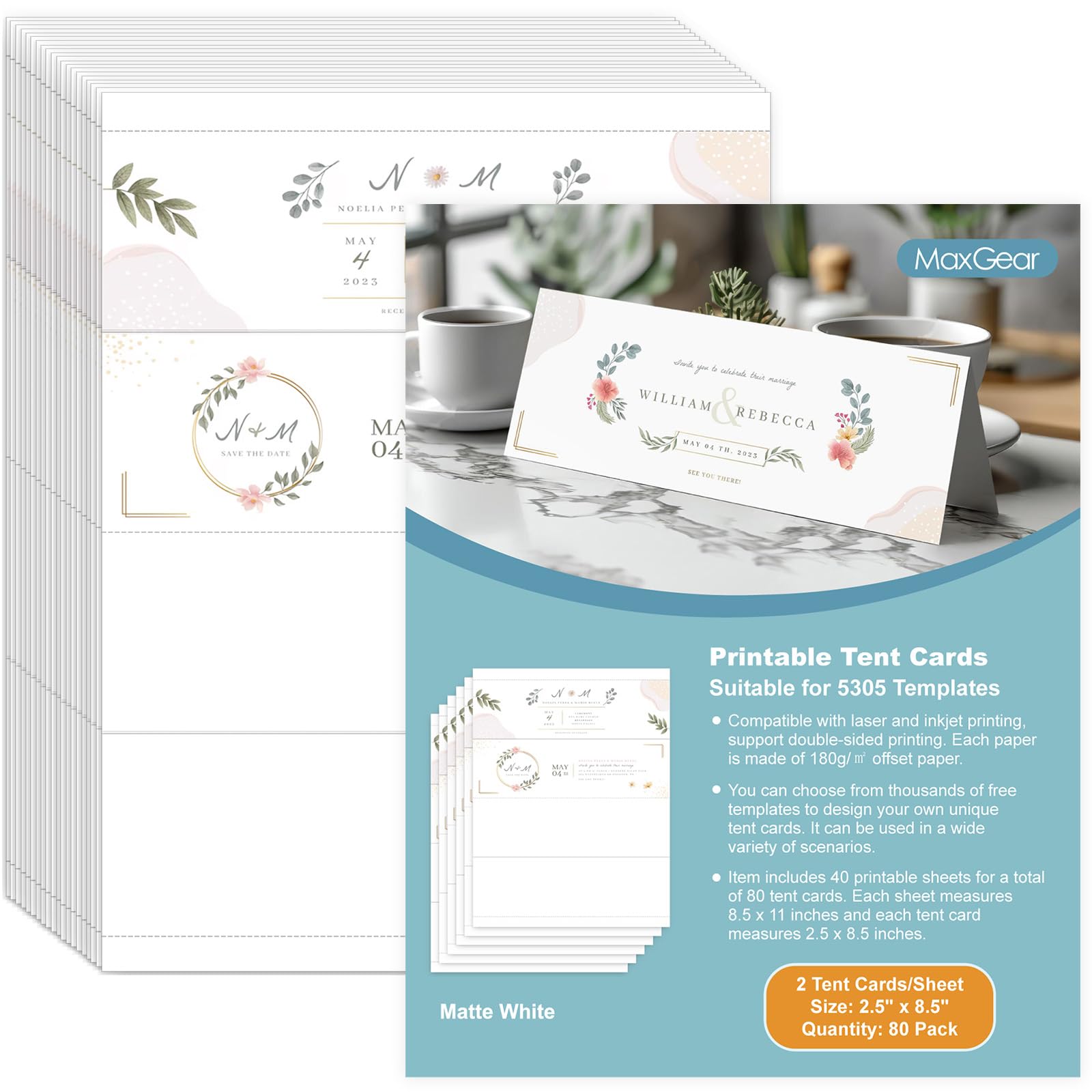 MaxGear Printable Place Card, Blank Name Cards for Table Setting,2.5