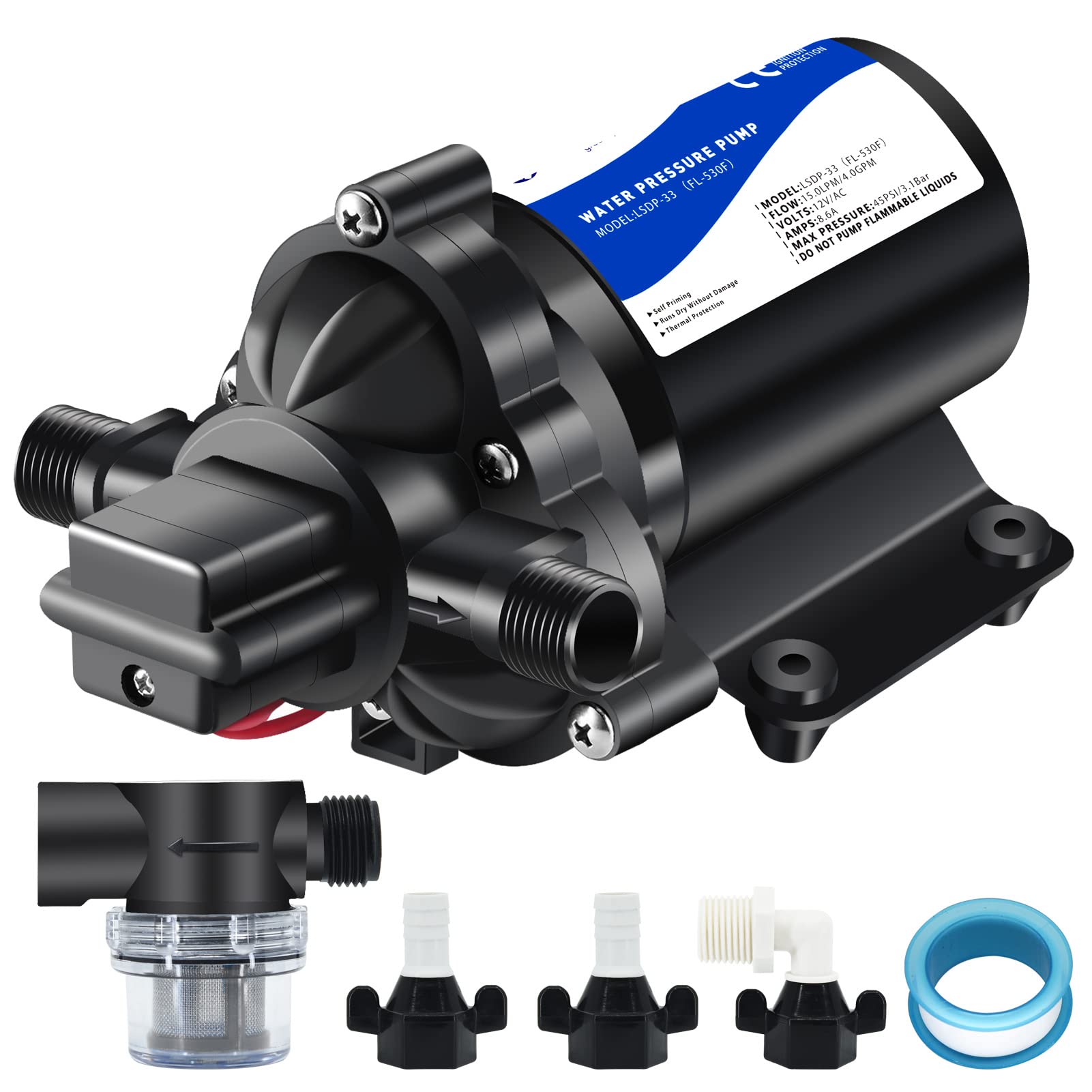 Photo 1 of TDR Venus 12V RV Water Pressure Booster Pump - Self Priming, 50psi, 4gpm On Demand Pump for Kitchen, Bathroom, Garden, Marine & Boats