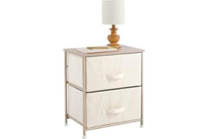 mDesign Small Storage Dresser End/Side Table Night Stand with 2 Removable Fabric Drawers - Organizer for Bedroom, Living Room, Closet - Hold Clothes, Linens, Accessories, Lido Collection, Cream/Gold