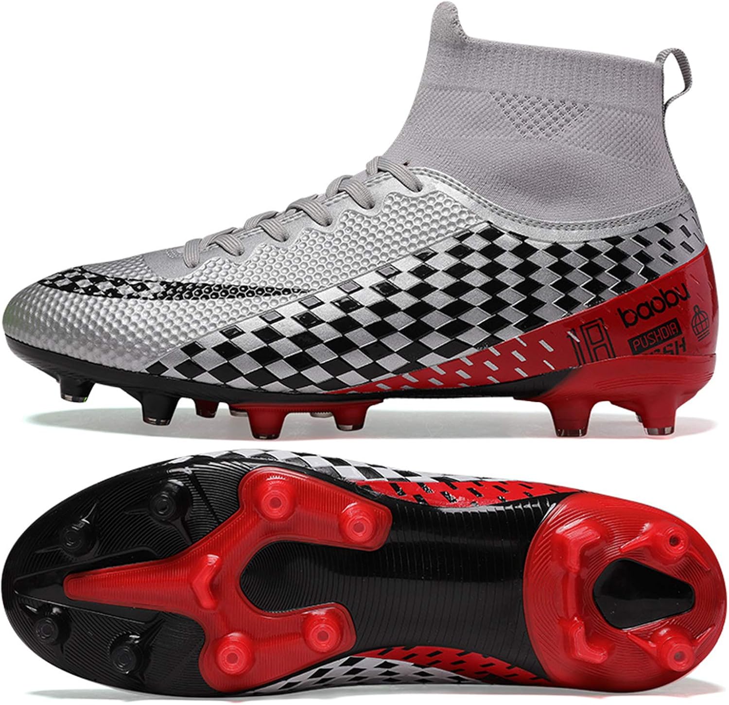 WOWEI Football Boots Men High Top Spike 