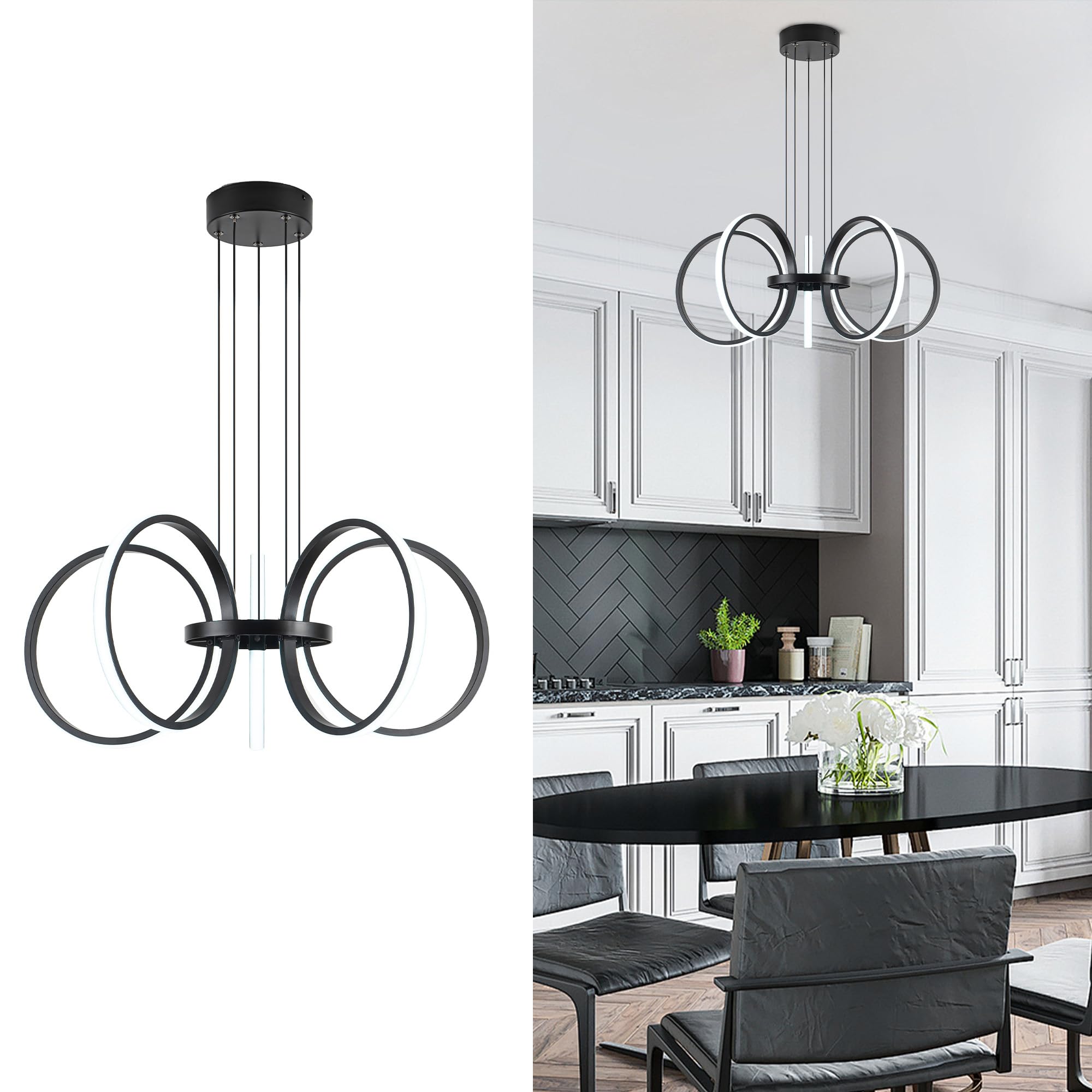 Mayful Modern LED Chandelier, Black Pendant Light