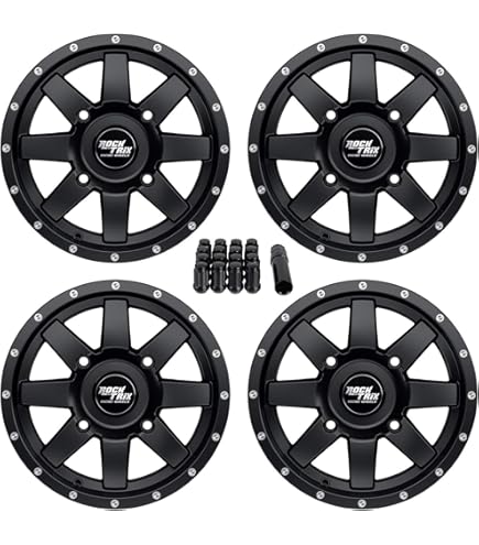thumbnail interactive-video image 1 of Four (4) RockTrix RT104 ATV/UTV Wheels – 14x7, 4x137 Bolt Pattern, 110mm Bore, Matte Black 1 of 4