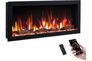 PuraFlame Bernice 42 Inch Smart Linear Electric Fireplace - Clean Hidden Vent Design, Flame with 9 Colors, Recessed in-Wall or Wall-Mount or Free Standing, Compatible with Alexa and Google Assistant