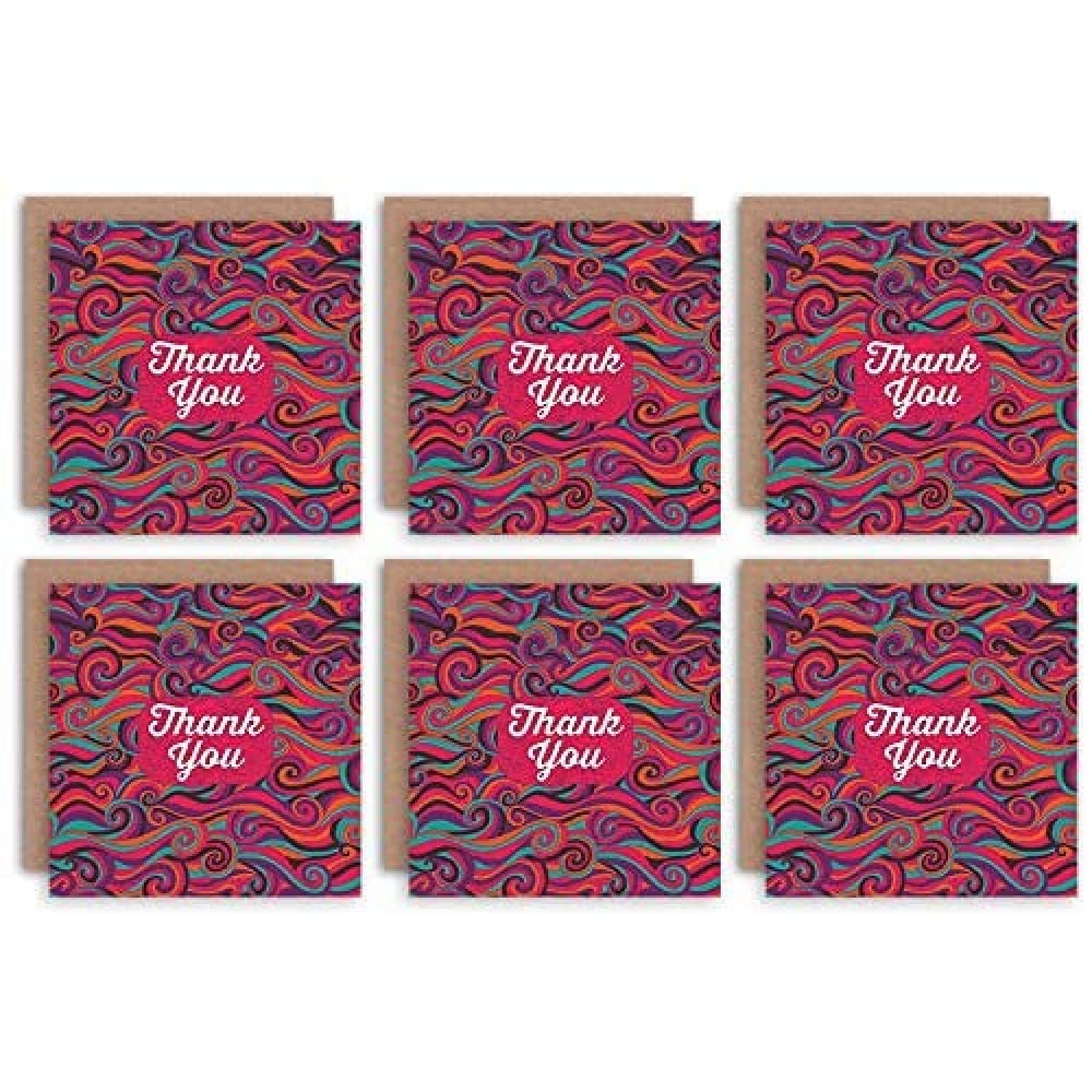 Wee Blue Coo Thank You Cards x6 Swirly Pattern Multicoloured Funcky Set Cards