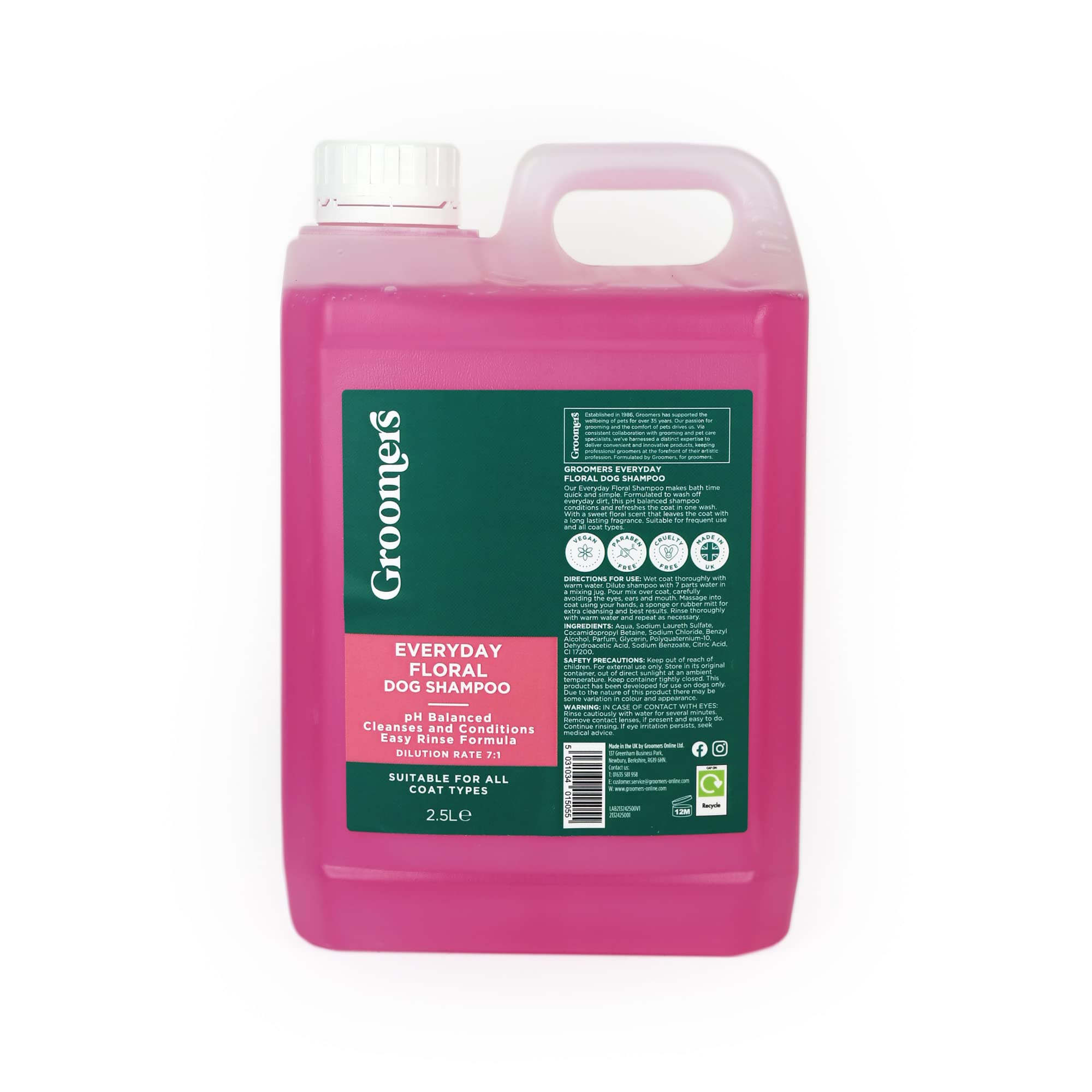 Groomers Everyday Floral Dog Shampoo for Dog Grooming 2.5L - Long Lasting Fragrance - Cleanses and Conditions - pH Balanced, Vegan, Paraben Free, Easy Rinse - Suitable for All Coats