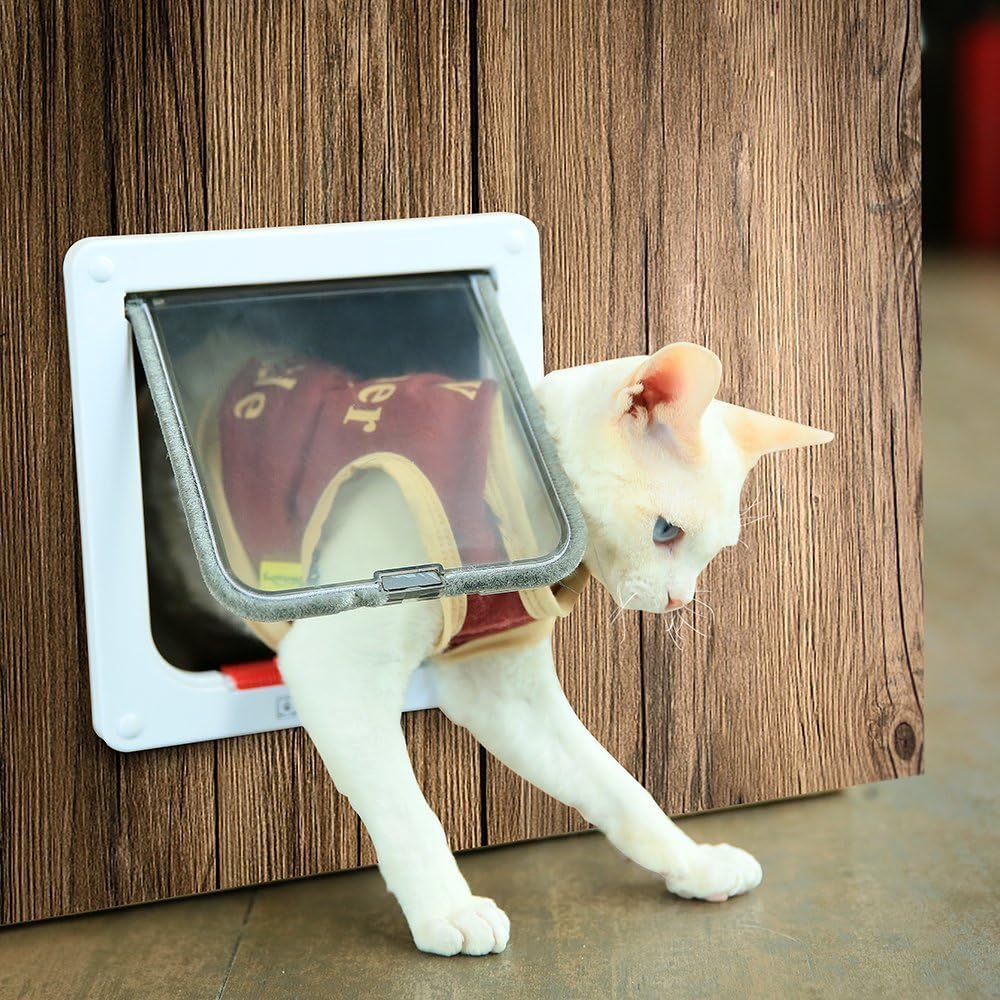 Depets Medium Cat Flap Door with 4 Way Lock (Outer Size 7.5" x 7.8"), Magnetic Pet Door Kit White, Weather-Resistant Cat Door for Cats & Doggy : Pet Supplies