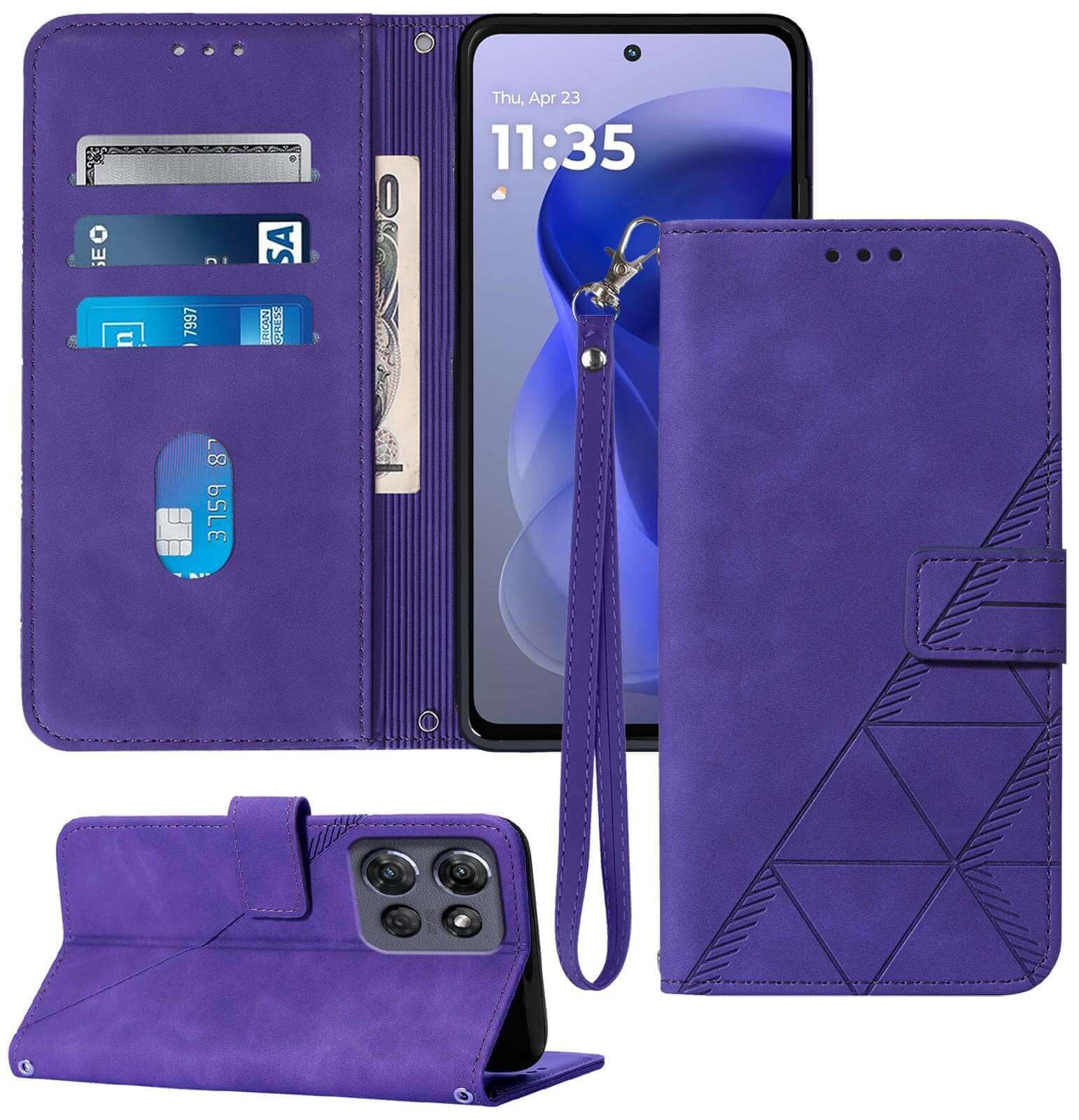 Moment Dextrad for Moto G Power 2025 Case Wallet, Card Holder Slots, Wrist Strap, TPU Interior Phone Protective, Stand PU Leather Folio Flip Cases Cover for Moto G Power - 2025 (Purple)