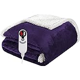 Electric Heated Blanket Throw Size 50"x60", Soft Flannel with Overheat Protection, 9 Adjustable Heat Settings & 10-Hour Auto-Off Timer, Fast Heating for Winter Comfort, Dark Purple