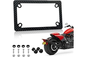 LIN KANG Carbon Fiber Motorcycle License Plate Frame - SXS ATV UTV Scooter Moped Tag Frames, 4 Holes Stainless Steel Rust Proof License Plate Frames for Motorcycle
