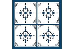 LEYHOONEY 4 Pieces 8 x 8 Inches Reusable Wall Stencil Tile Stencils Floor Stencils for Painting Floors, Front Porch, Concrete Patios, Walls, Tiles, Wood Home Decor Art Craft (Geometric Style)