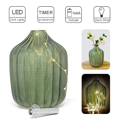 Mj Premier Glass Vase 10 Leds Cork String Lights 8 7 Tall Ribbed
