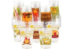 CUPLOOV Camping Party Decorations Cups, 50 Pcs 12Oz Bulk Disposable Drinking Camping Theme Plastic Cups for BBQ Coffee Tea Beverage Backyard Birthday Shower Wedding Christmas Party Decorations Favors