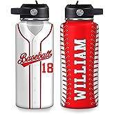 Hyturtle Personalized Baseball Water Bottle - Custom Name Travel Insulated Stainless Steel Bottle with Leak-Proof Lid 18 oz 32 oz - Baseball Water Bottles For Boys, Men - Birthday & Christmas Gift