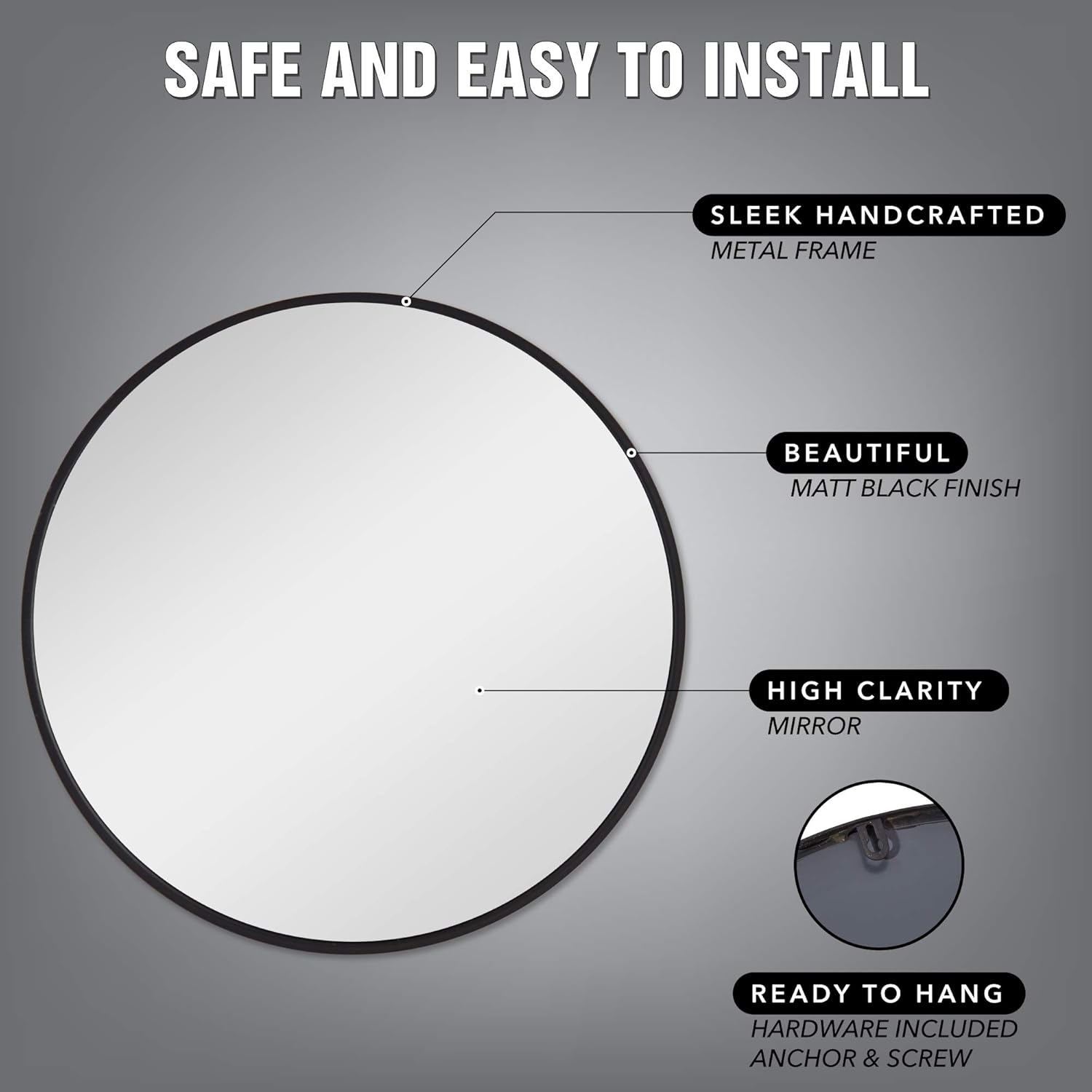 Wall-Mounted Mirror for Bedroom, Bathroom, Living Room, Entryway, Vanity Mirror (Black, 24"): Furniture & Decor