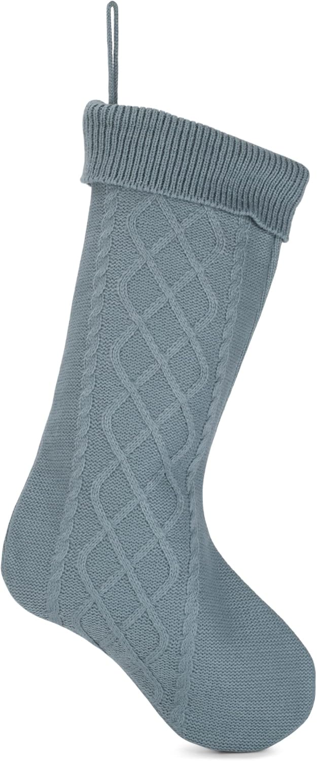 Stockings & Holders - Elanze Designs Blue 18.5 inch Cable Knit Christmas Stocking with Ribbed Cuff