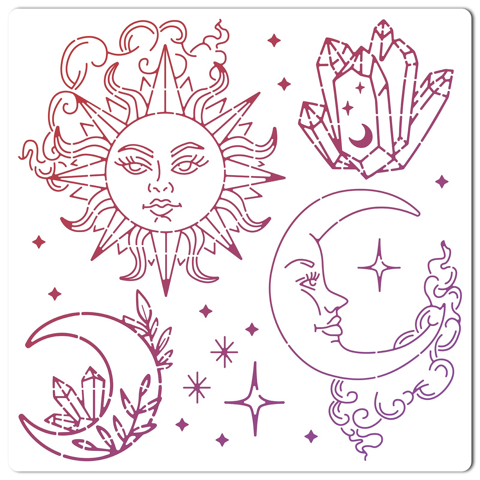 GORGECRAFT 11.8 Inch Mandala Sun Moon Stencil Plastic Drawing Stencils Reusable Painting Templates DIY Decorative Star Pattern Template Crafts for Scrapbooking Furniture Wall Wood Paper Decor