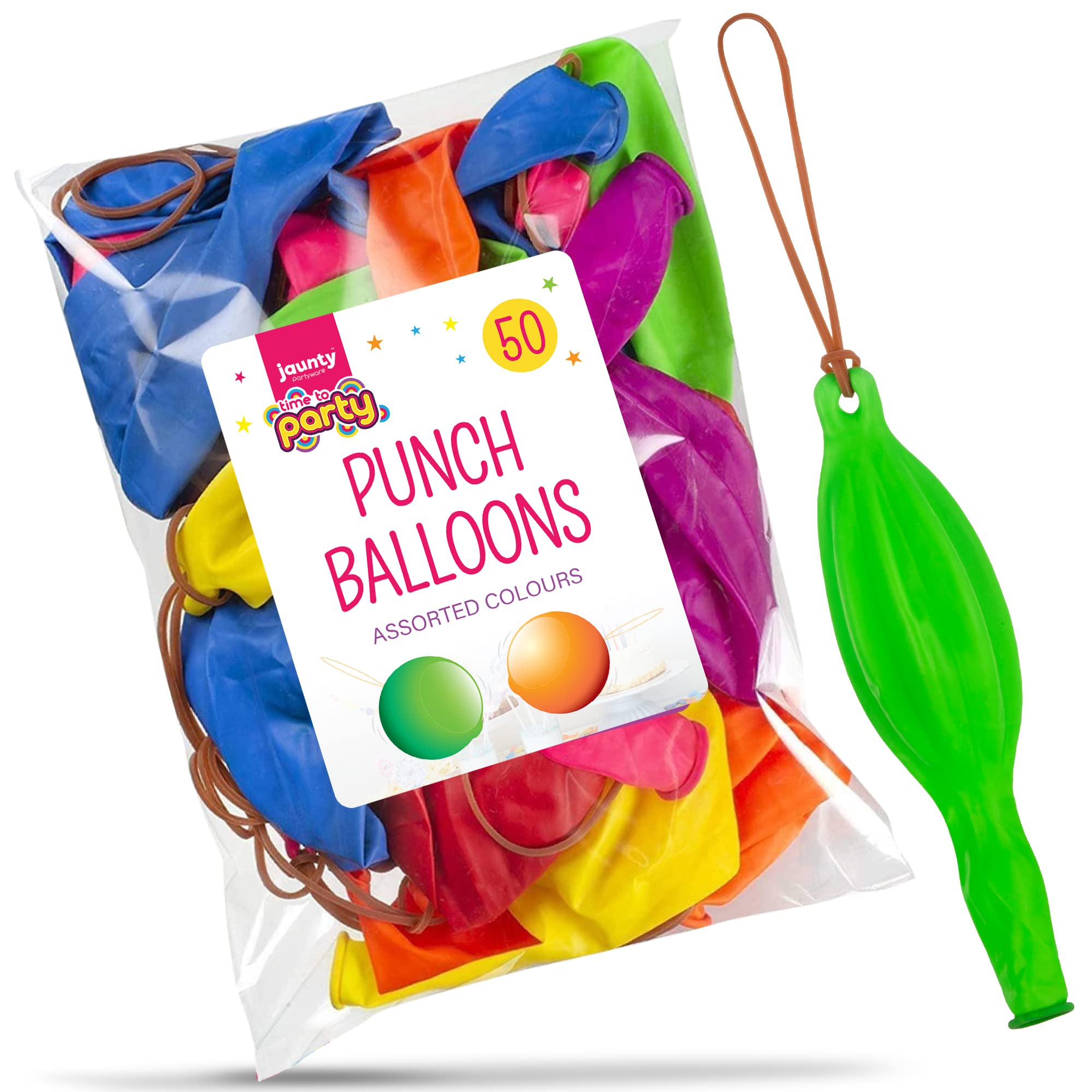 Jaunty Partyware 50x Large Punch Balloons for Kids Ideal Party Bag Fillers - 12 Inch Large Size - Assorted Colours - Fun Children’s Party Ideas - Thick & Strong - Easy to Inflate