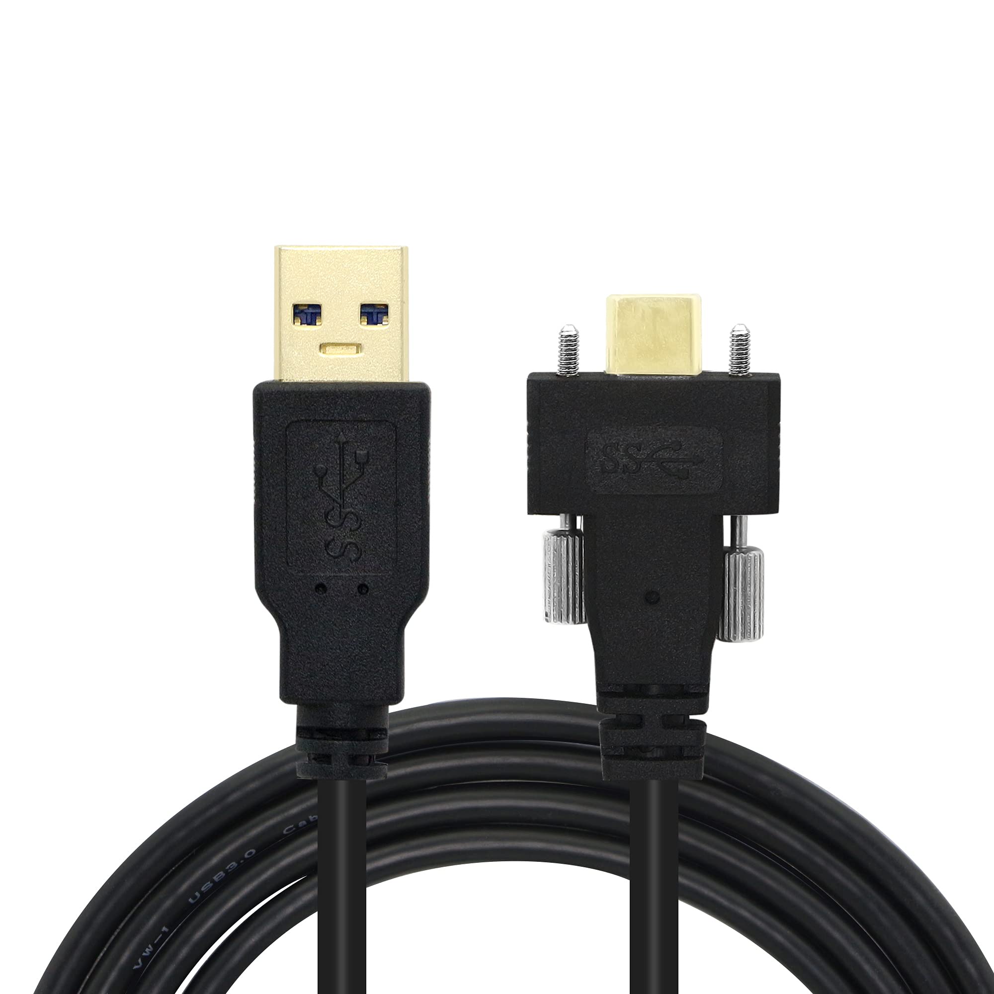 GINTOOYUN USB Type-C Panel Mount Cable 6.56FT Dual Screw Locking USB3.0 Type-A Male to Type-C Male Cable for Industrial Panels, Cameras, Mobile Phones, etc.(6.56)