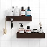 Kitsure 2 Pack Rustproof Shower Caddy Large 2 Shelves Drill-Free Brown