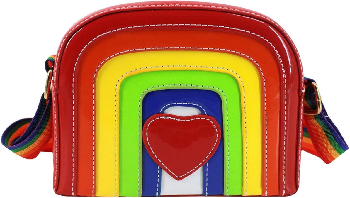 Women Girls Rainbow Shoulder Bag Colorful Stripes Messenger Bag Mini PU
