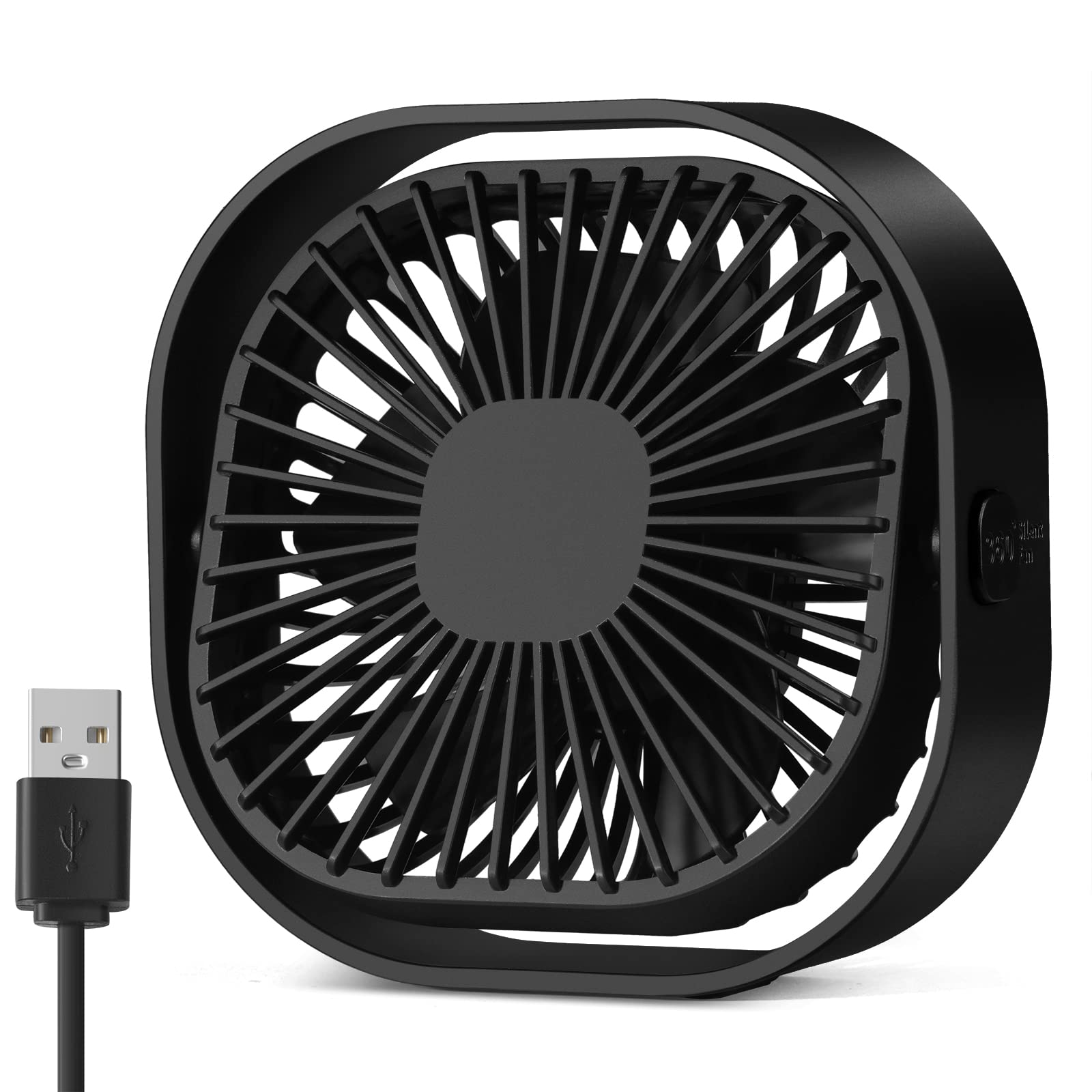 Mini Bedside Fan, USB Desktop Fans with 3 Speeds Strong Airflow,Small Desk Powerful Fan Cooling Portable 360°Rotatable, Silent Table Cooler for Plant Grow Bedroom Home Office Library Summer Gift